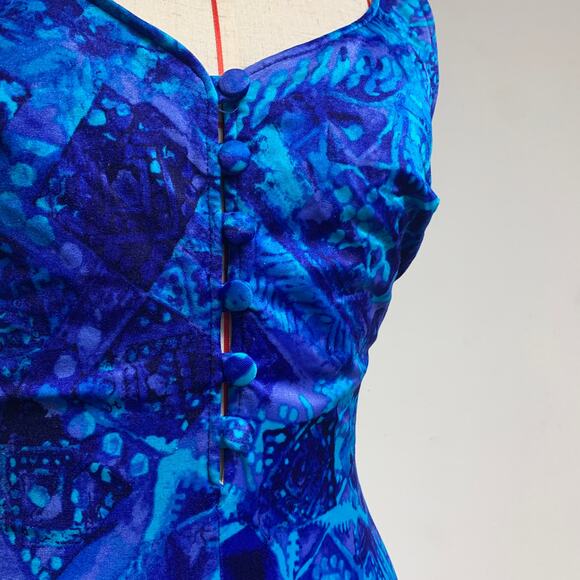 Vintage Maxine Of Hollywood Womens Blue Printed Button Swimsuit - Picture 8 of 9